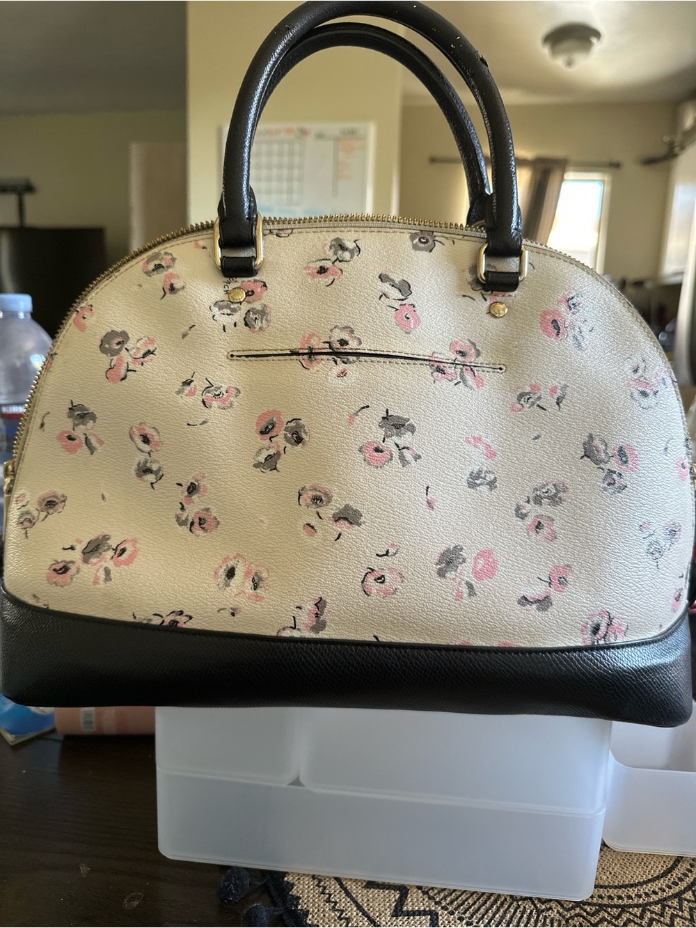 Coach Cream Floral Dome Satchel with Black Trim - Picture 1 of 3